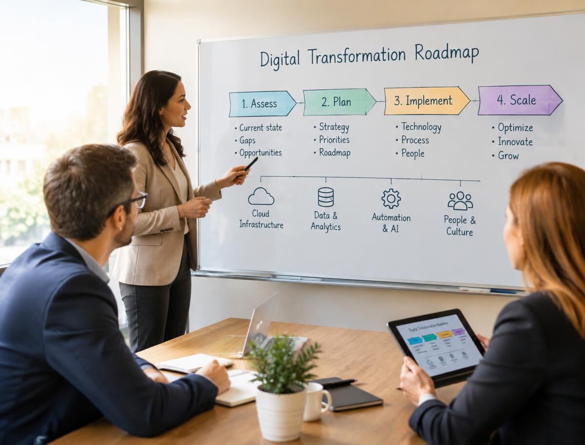 Consultants presenting a digital transformation roadmap